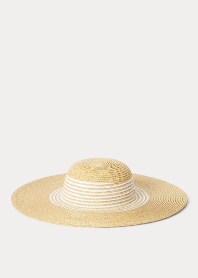 Sombreros Ralph Lauren Mujer Kaki / Blancos - Striped Paper Sun - EUMWI0196